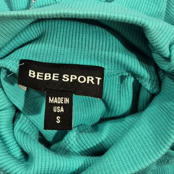 Bebe Sport Rhinestones Logo Turquoise Turtle Neck Sweat Shirt - Small. - Picture 5 of 5